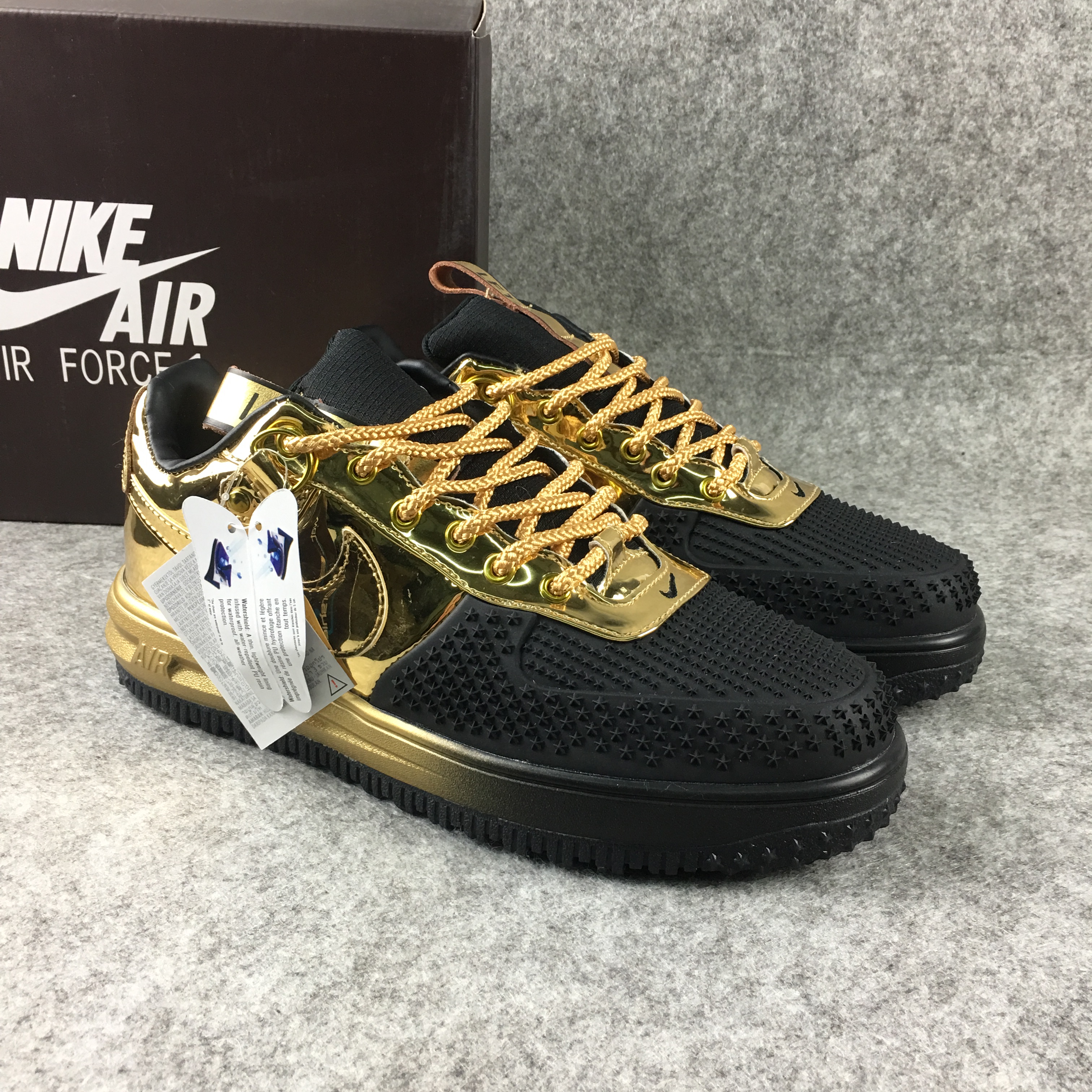 Women Nike Lunar Force 1 Low Black Gold Shoes